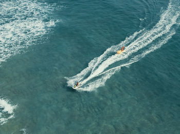 High angle view of ship in sea