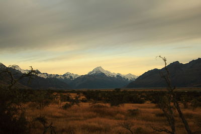 Scenic view of mountains at sunset