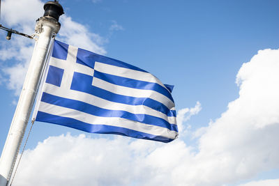 Low angle view of flag against sky