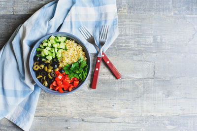 High angle view of salad in bowl