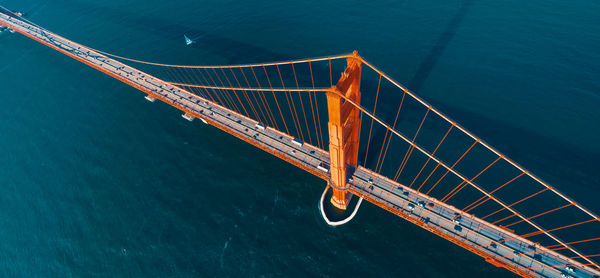 High angle view of suspension bridge over sea