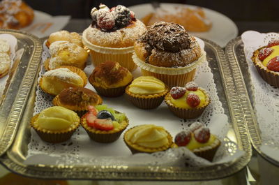 High angle view of cupcakes on table