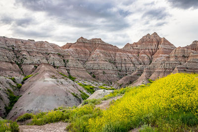 Scenic view of rocky mountains against sky