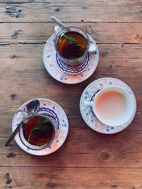 High angle view of tea on table