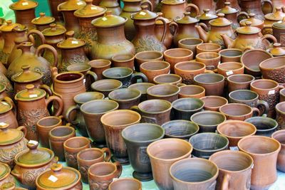 Full frame shot of pottery for sale at market