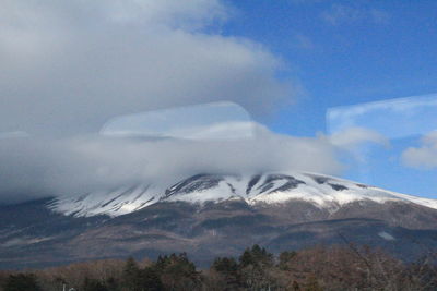 Scenic view of mountains against sky during winter