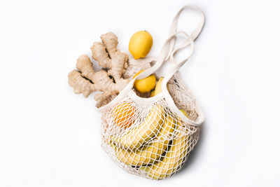 High angle view of eggs on white background