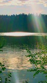 Scenic view of lake against sky at sunset