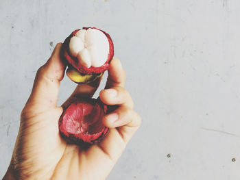 Close-up of hand holding apple