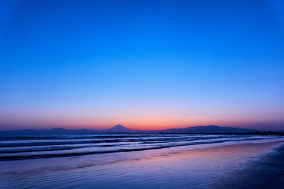 Scenic view of sea against clear sky during sunset