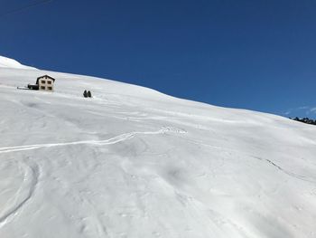 Scenic view of snowcapped mountains against clear blue sky