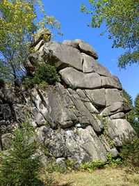 Low angle view of rock formation against sky