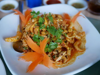 High angle view of meal served in plate