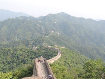 High angle view of trees and mountains