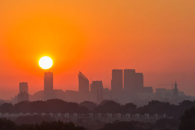 Scenic view of sunset over city