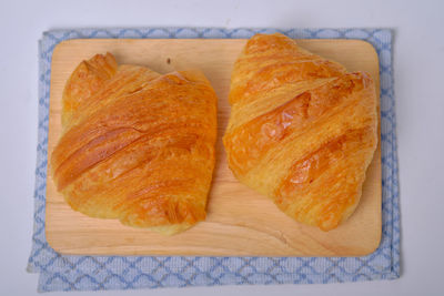 High angle view of bread in plate on table