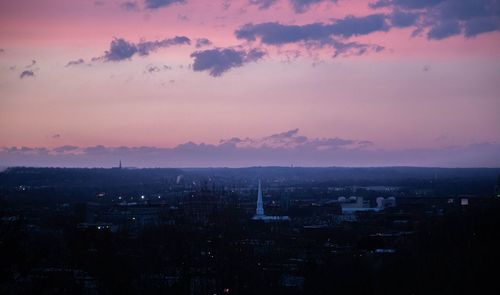 High angle view of townscape against sky at sunset