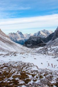 Scenic view of mountains against sky during winter