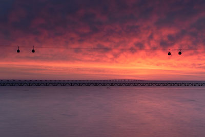 Scenic view of sea against orange sky