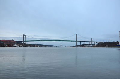 View of suspension bridge in city