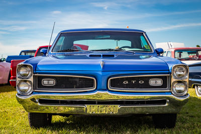 Vintage car against blue sky