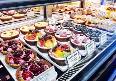 High angle view of various food for sale in store