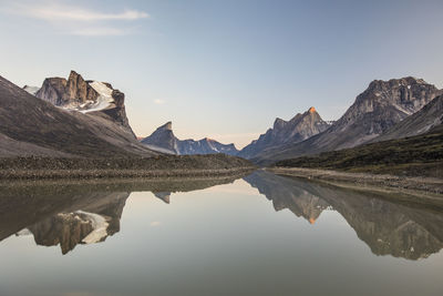 Reflection of mountains in summit lake, akshayak pass