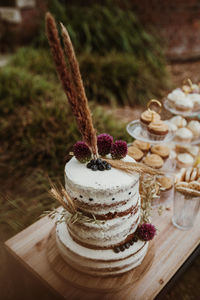 High angle view of cake on table