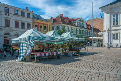 High angle view of buildings in city