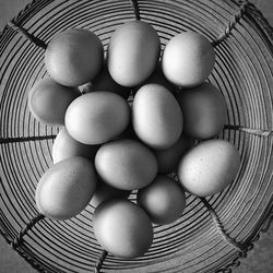 High angle view of eggs in basket