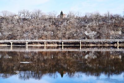 Reflection of trees in lake against sky