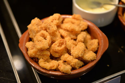 High angle view of food in bowl on table