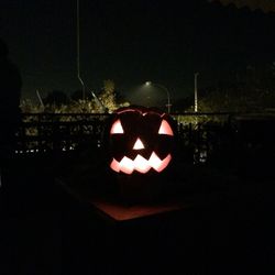 View of illuminated pumpkin at night during halloween