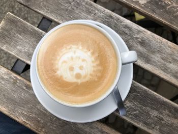 High angle view of coffee on table
