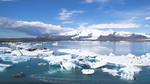 Scenic view of frozen lake against sky