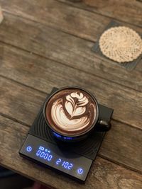 High angle view of coffee on table