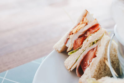 Close-up of sandwich in plate