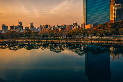 Reflection of cityscape in water