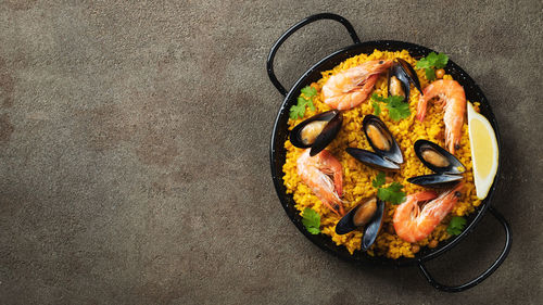 High angle view of food on table