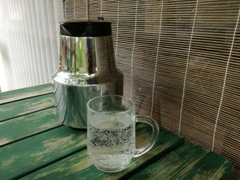 Close-up of glass of water on table