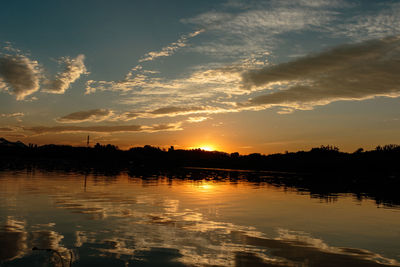 Scenic view of lake against sky at sunset