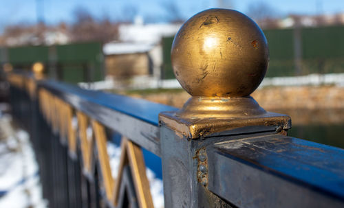 Close-up of rusty metal railing