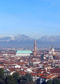 High angle view of buildings in city