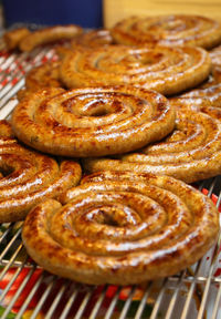 High angle view of bread on barbecue