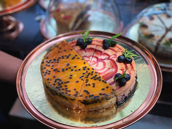 High angle view of ice cream in glass on table