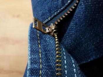 Close up of zipper on jeans