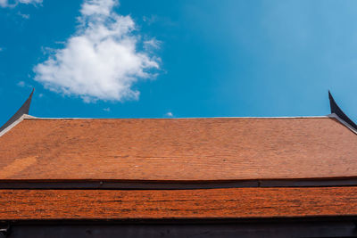 Low angle view of house roof against sky