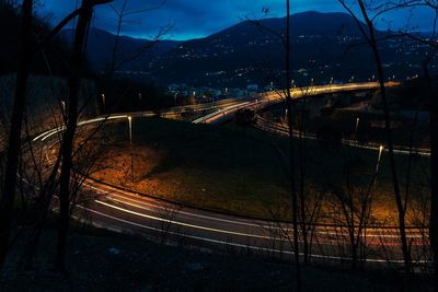 High angle view of road at night