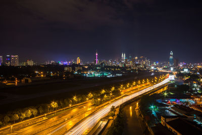 Light trails on road at night