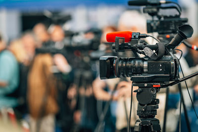 Cameras at a live media conference.